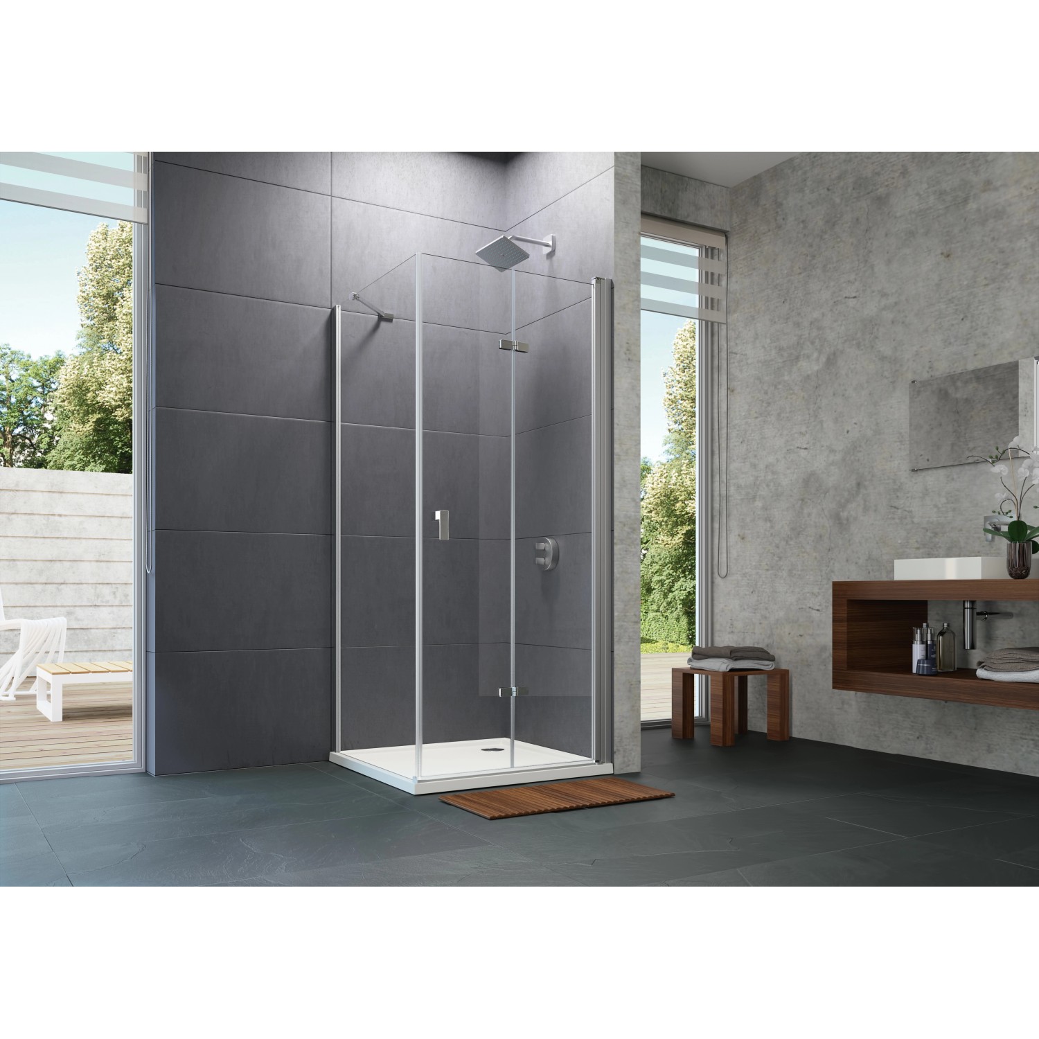 Hüppe 4-Eck-Schwingfalttür Design Pure BxH: 120 cm x 200 cm R Silber Hochgl. 1