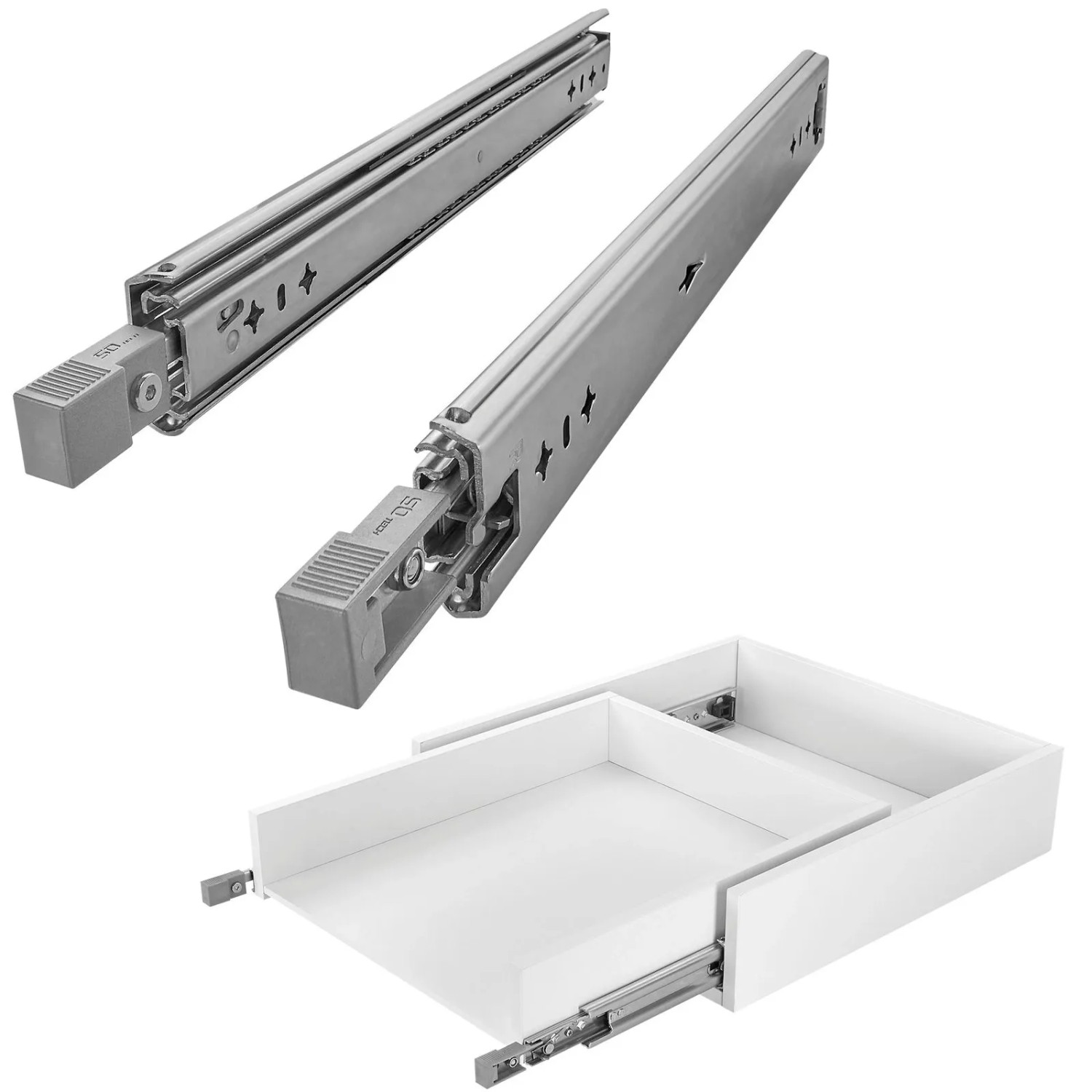 SOTECH Schwerlastauszug VarioSlide KV2-100-H53-L1100-EH 1100 mm Lock In Out Einrastfunktion mit Grauem Hebel Schubladenschiene Belastbar bis 100 Kg