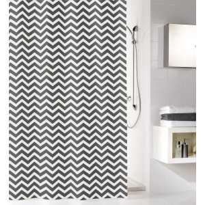 Kleine Wolke Duschvorhang Zack Schiefer, 120x200 cm, mit Zickzackmuster in Grau und Weiß.