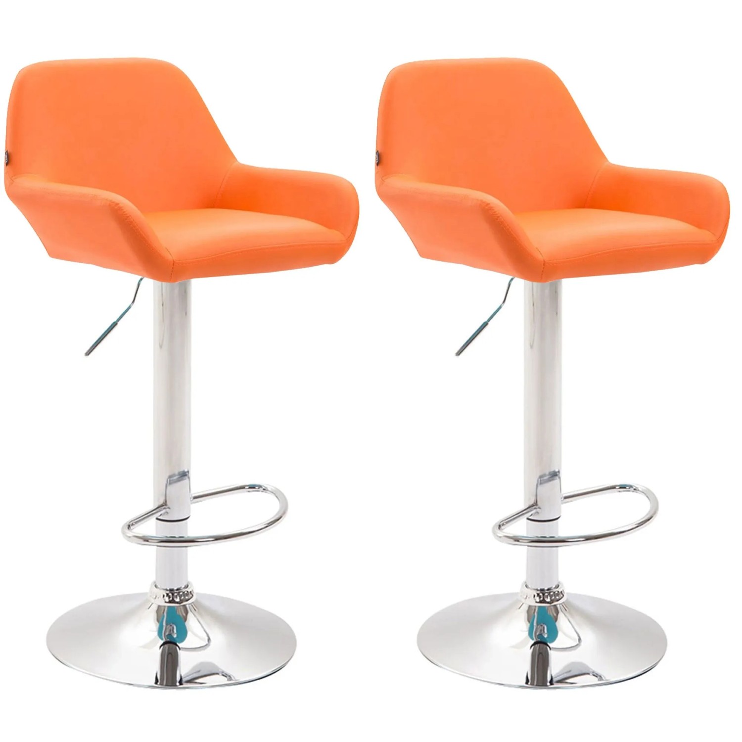 DELUKE Barhocker 2er Set DUBLIN Orange Kunstleder Chrom Barstuhl Mit Lehne Tresenhocker Tresenstuhl
