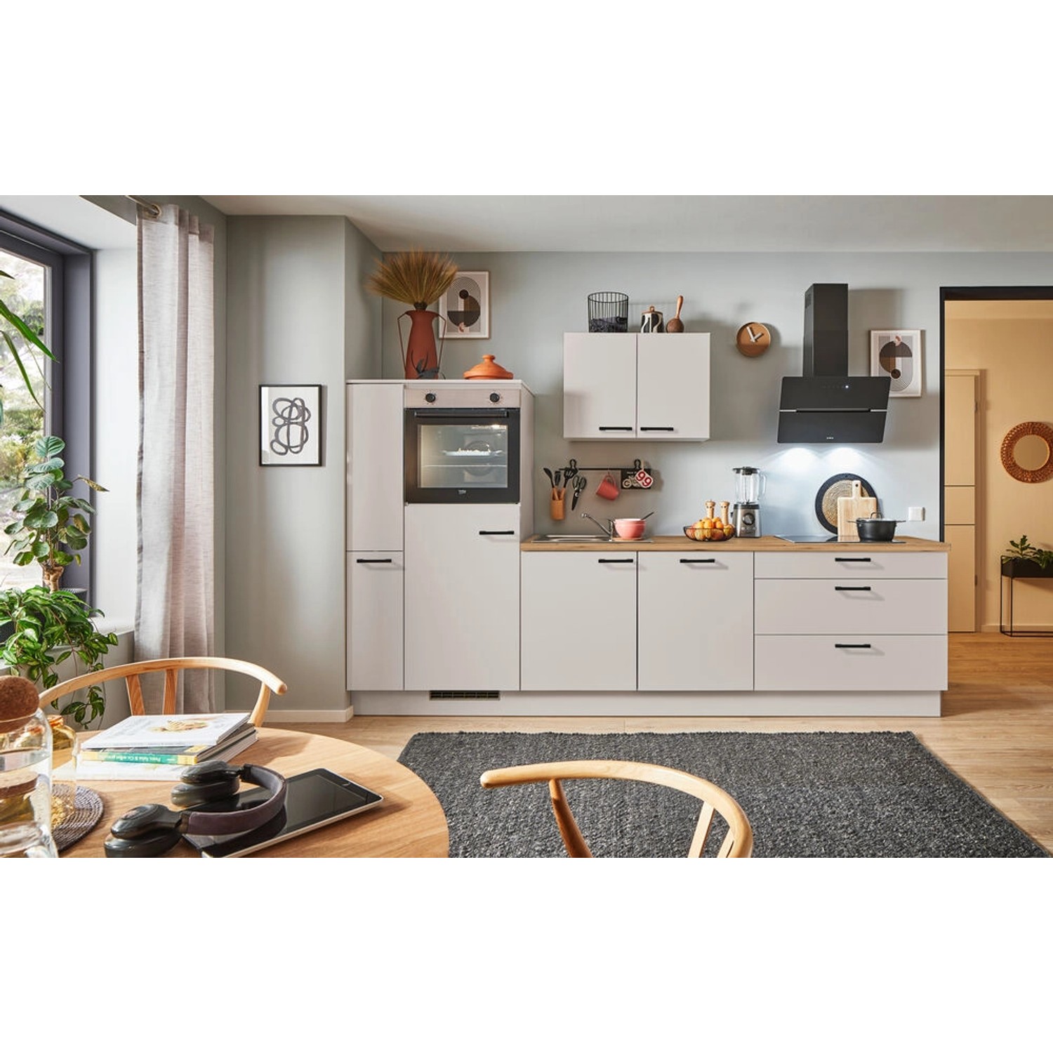 pino Küchenzeile 310cm Kaschmirgrau Anschlag,inks 1 Geräte-, 1 Apothekerschrank