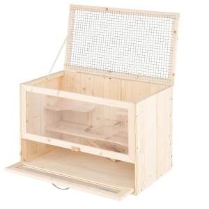 Costway Holz Nagerkäfig mit Netz-Klappdeckel 60 x 35,5 x 42 cm