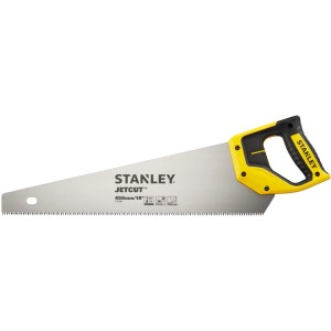 Stanley Jetcut Handsäge, 450mm, mit gelb-schwarzem Griff. Grobe Säge für schnelle Holzschnitte.