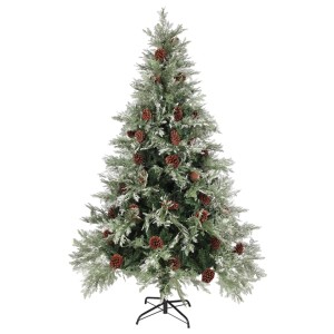 Grün-weißer, künstlicher Weihnachtsbaum (120 cm) mit Zapfen für festliche Stimmung.
