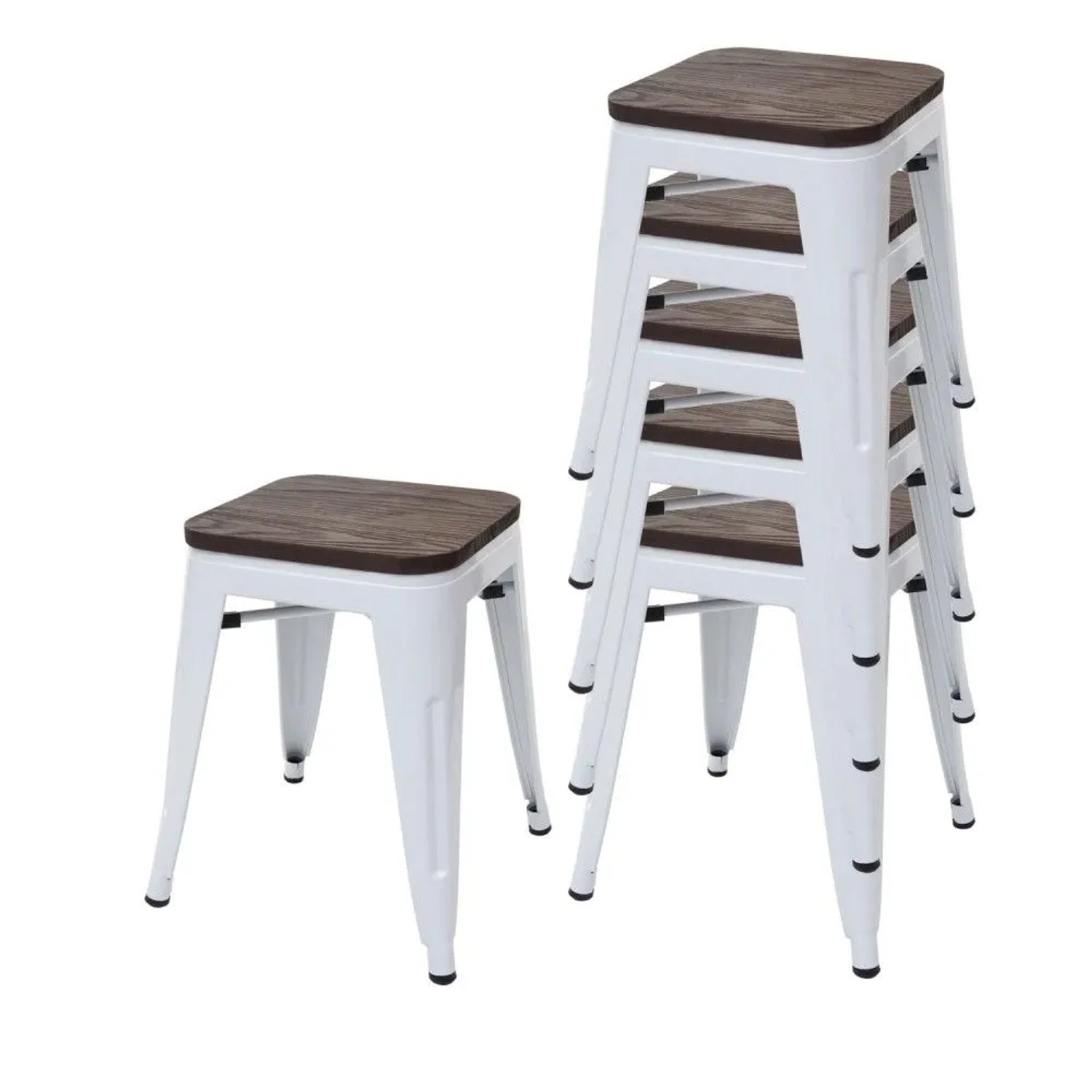 MCW 6x Hocker A73 Inkl. Holz-Sitzfläche Weiß