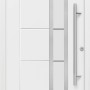 Weiße Sicherheits-Haustür ThermoSpace Prime Paris RC2 mit Edelstahlgriff und Glaseinsatz.