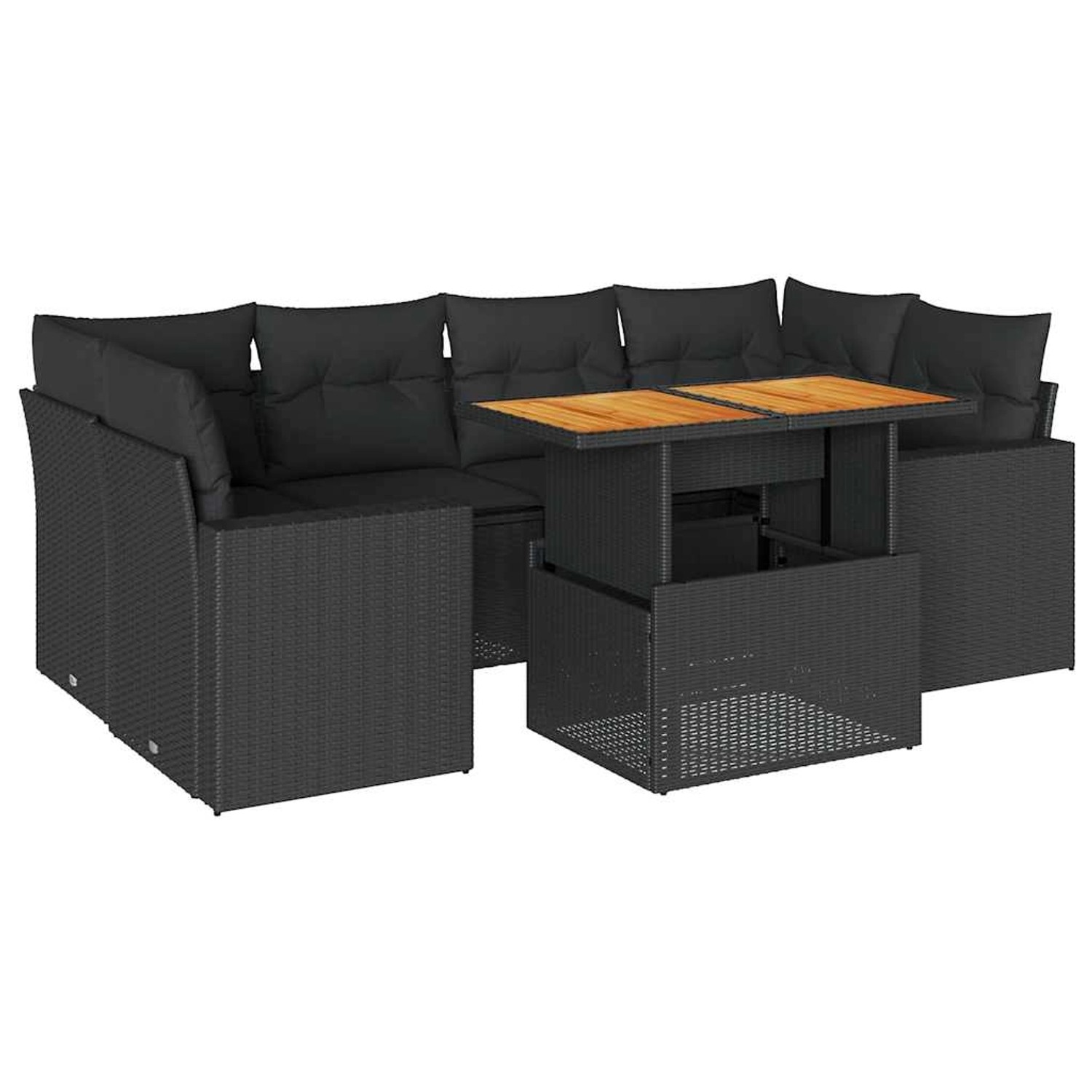 vidaXL 7-Tlg Garten-Sofagarnitur mit Kissen Schwarz Poly Rattan 3327002 günstig online kaufen
