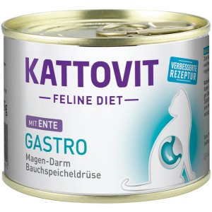 Kattovit Gastro Katzen-Nassfutter mit Ente, 185g Dose für Magen-Darm-Probleme.