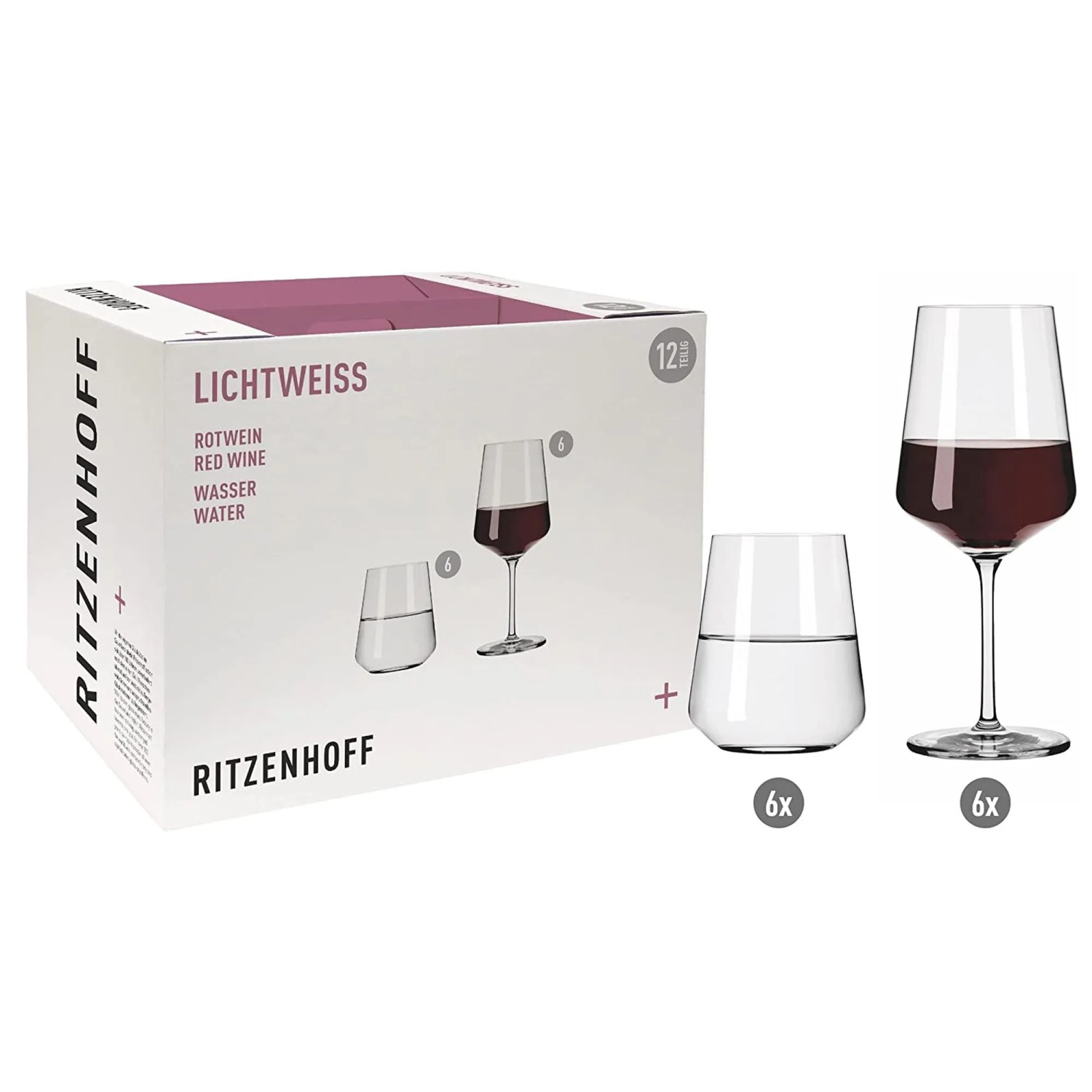 Ritzenhoff Rotwein und Wasserglas 500 Ml Set 12 Tlg. Lichtweiss Julie