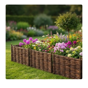 Relaxdays Beeteinfassung 4er Set Weide Braun Steckbar 30 cm x 60 cm