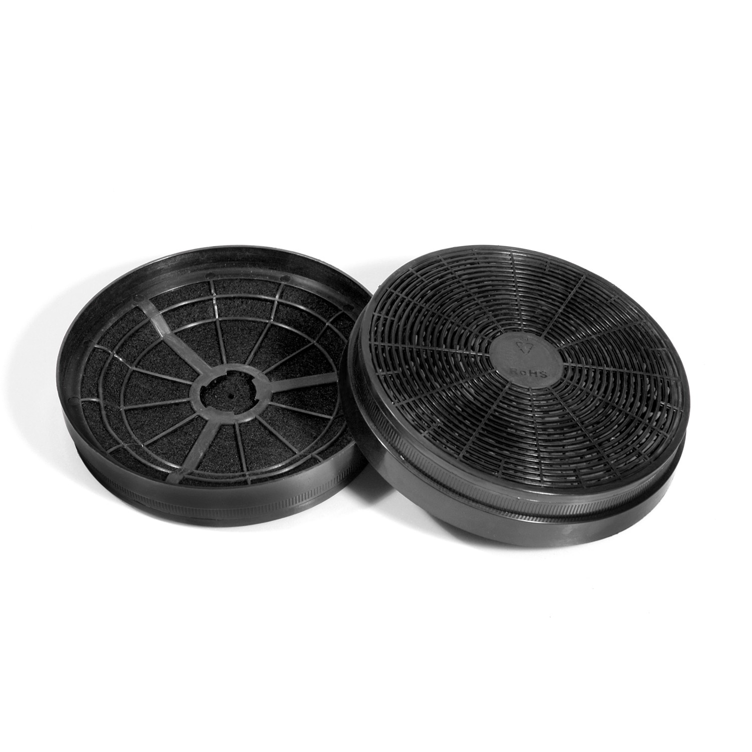 Aktivkohlefilter CF110 für Dunstabzugshauben, rund, schwarz, zur Geruchsfilterung beim Kochen.