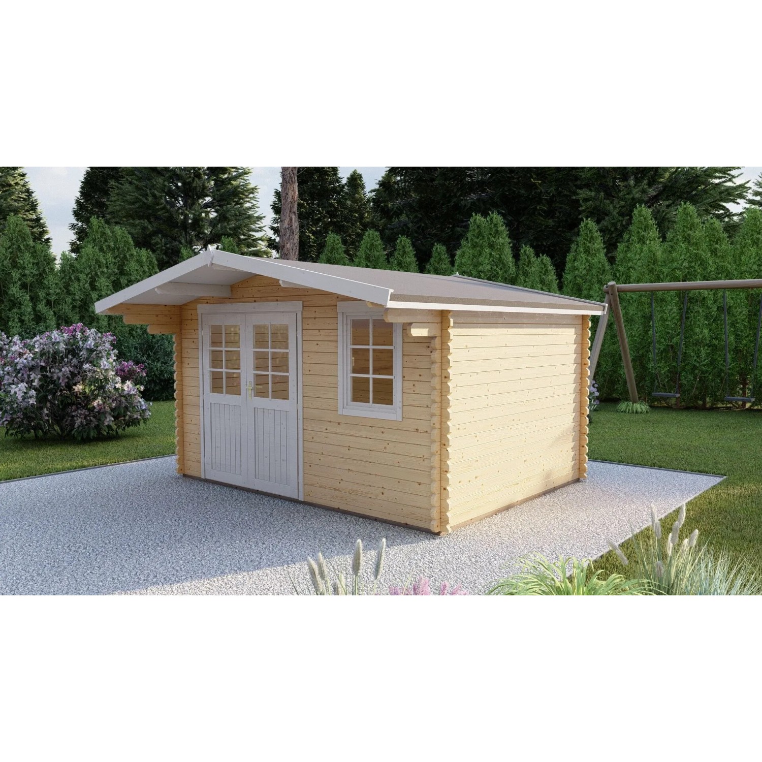 Finn Art Gartenhaus Norwegen 16 aus Holz, 40mm Blockhaus mit Doppeltür und Fenster.