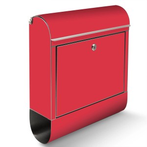 Roter Banjado Briefkasten aus Edelstahl mit Zeitungsfach und Motiv Feuerrot, rostfrei.