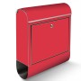 Roter Banjado Briefkasten aus Edelstahl mit Zeitungsfach und Motiv Feuerrot, rostfrei.