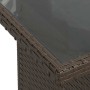 Detailansicht Gartentisch der vidaXL Sofagarnitur: Braunes Poly Rattan, Glasplatte. Gartenmöbel für Terrasse & Balkon.