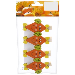 Deko Holzclips mit Drachenmotiv, 7,5 cm, orange, 4er-Pack, Herbstdeko.
