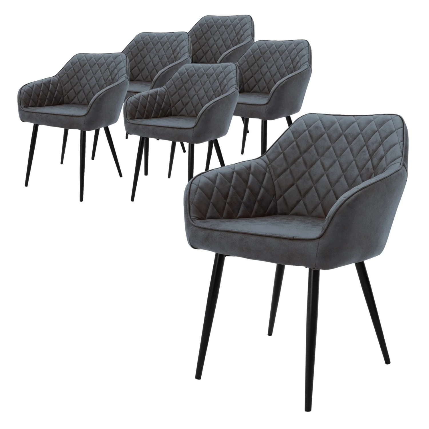Ml-Design 6er Set Esszimmerstühle Anthrazit Kunstleder Metallbeine