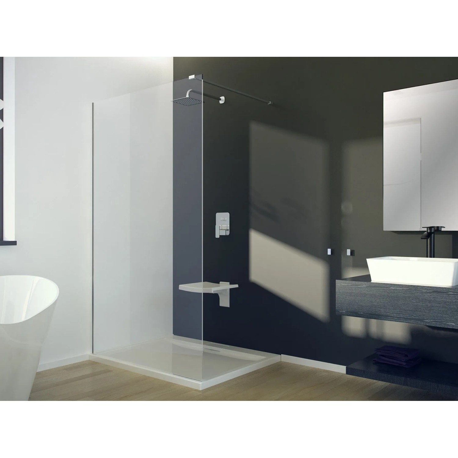 KOLMAN Walk-in-Duschwand 110 x 195 cm 8 mm Transparentglas Chrom
