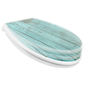 Banjado WC-Sitz mit Absenkautomatik und Kindersitz, blaues Holz-Motiv.