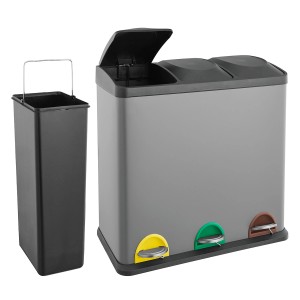 Svita Mülleimer TC3X20, 60L, grau, mit 3 Fächern und herausnehmbarem Inneneimer.