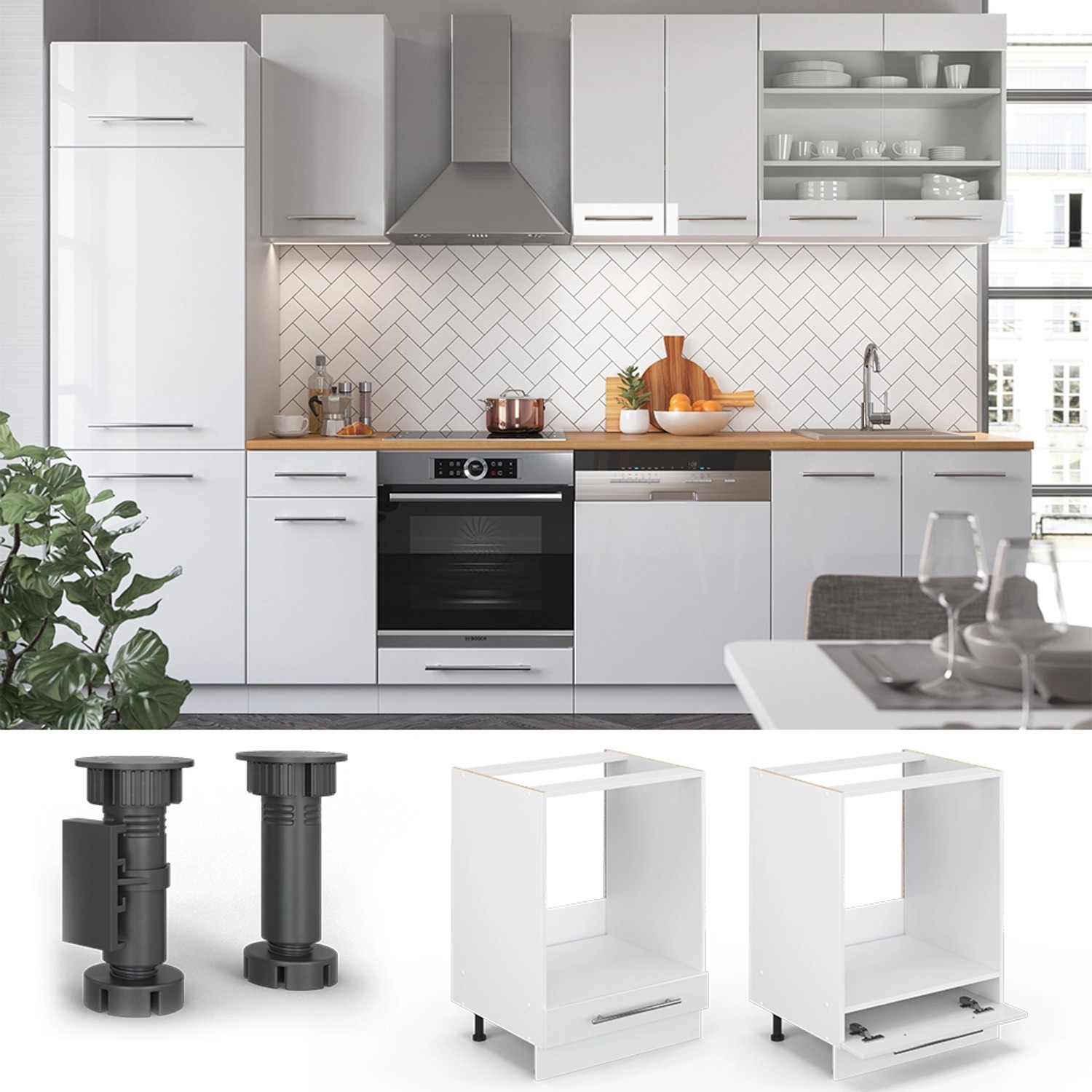 Vicco Herdumbauschrank Fame-Line, weiß hochglanz, 60 cm, Küchenschrank für Einbauherd.