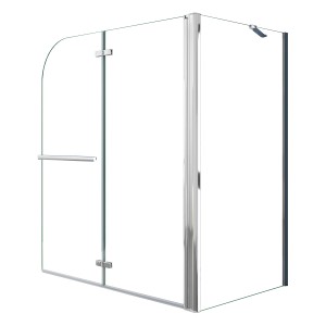 AICA Badewannenaufsatz mit Seitenwand, 2-teilige Faltwand, Nano-Glas, Handtuchhalter.