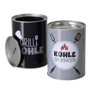 Boltze Spardose Grillzeit, 2-fach sortiert, grau, 14x10x14cm. Dekorative Spardose für Grillfans.