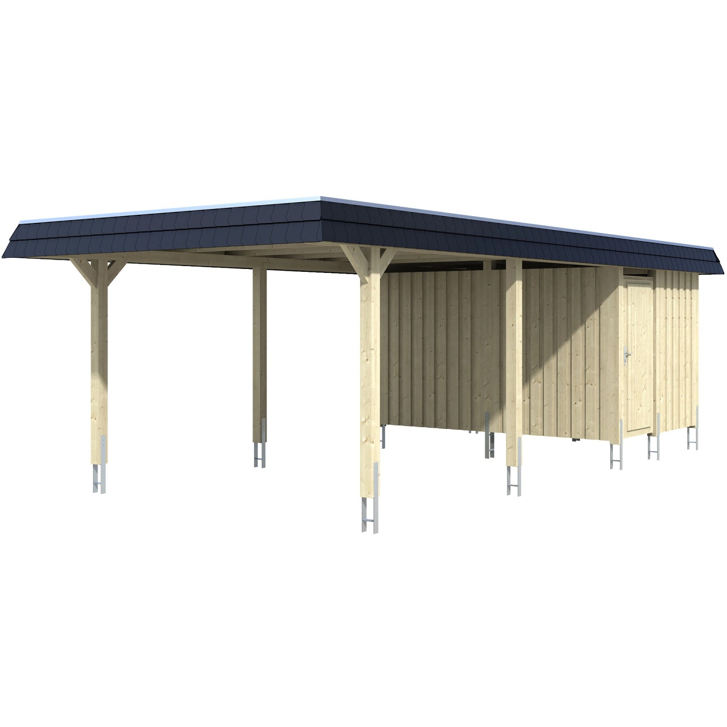 Skan Holz Carport Wendland Natur + Anbau 409 x 870 cm EPDM-Dach Blende Schw günstig online kaufen