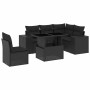 Schwarze 6-tlg. vidaXL Garten-Sofagarnitur aus Poly Rattan mit Tisch und Kissen.
