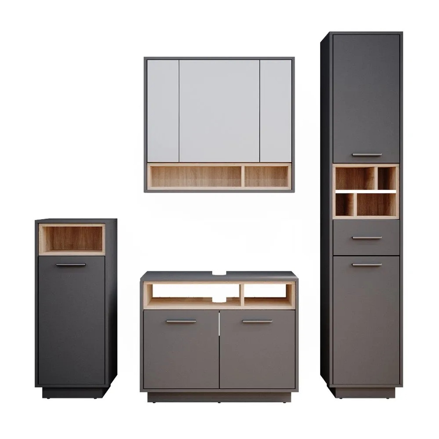 Vicco Badmöbel-Set Beatrice Anthrazit 80 x 64 4-teilig