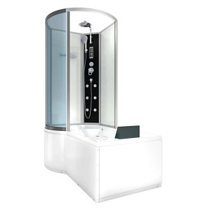 AcquaVapore Whirlpool-Duschkombination 100x170 mit weißer Wanne und Duschkabine.
