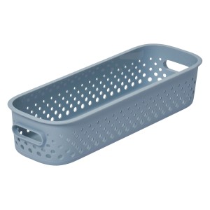 Schlanker, hellblauer Aufbewahrungskorb SmartStore Essence Slim Sea Salt mit Lochmuster.