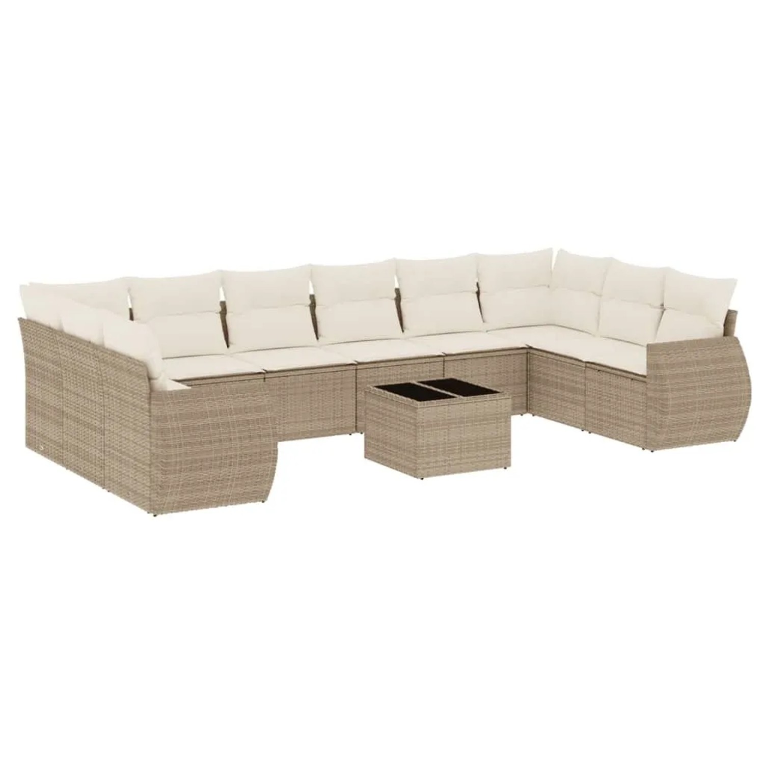 vidaXL 11-Tlg Garten-Sofagarnitur mit Kissen Beige Poly Rattan 3221877