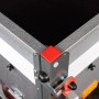 Detailansicht Stema Anhänger Basic 550 mit lichtgrauem Hochplanenset, Ecke mit Verschluss.