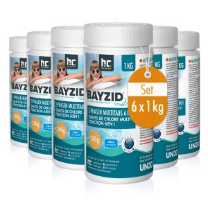 Bayzid 6in1 Multitabs, 6 x 1kg Set für Poolreinigung. 2-Phasen Chlortabletten zur Desinfektion und Algenverhütung.