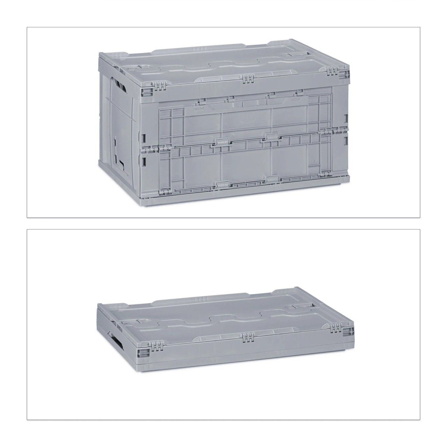 Relaxdays Transportbox Polypropylen Grau Schließbar Stapelbar Zusammenklappbar 60 L 58,5 cm x 39,5 cm x 32,5 cm 2,7 kg