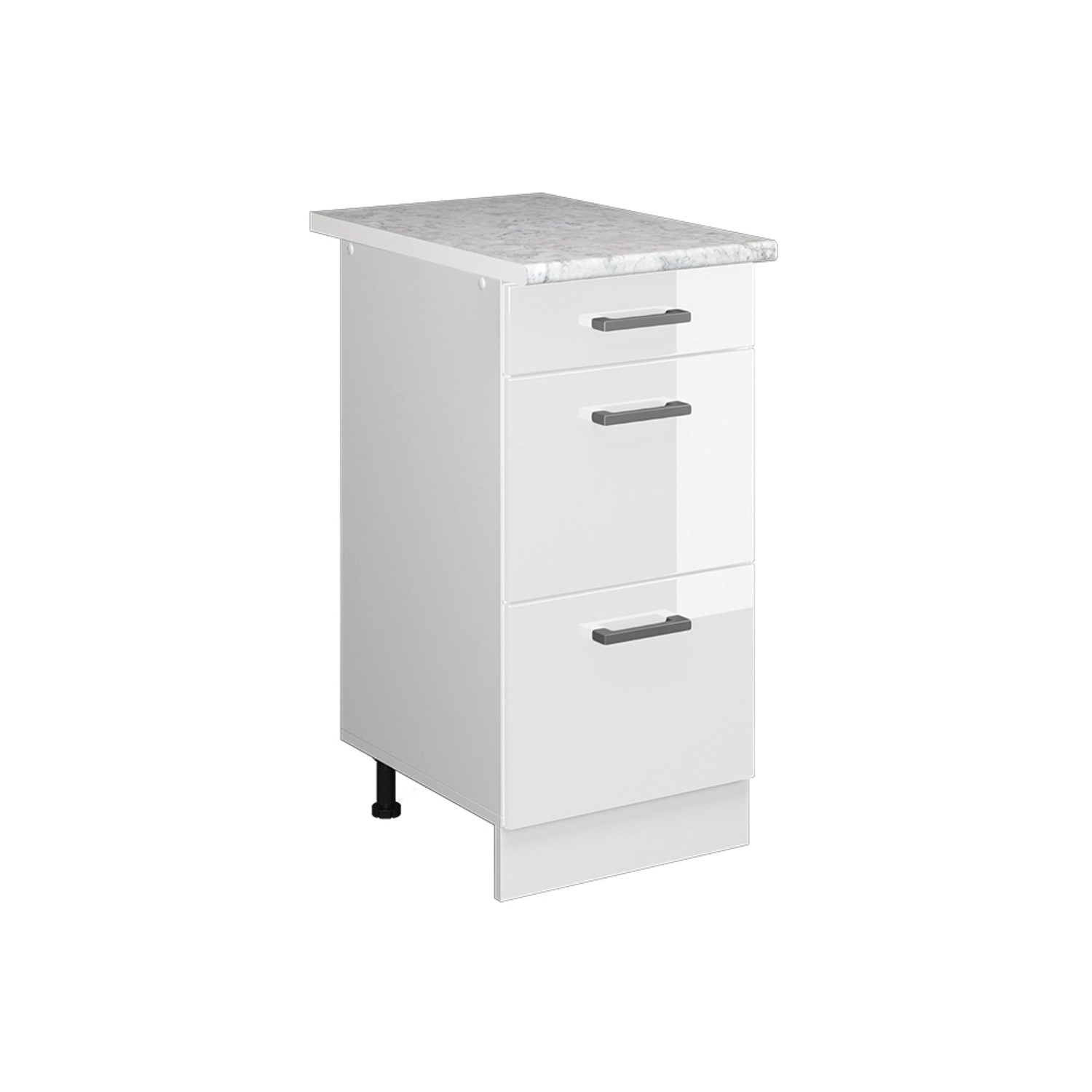 Vicco Küchenunterschrank R-Line Weiß Hochglanz/Weiß 40 cm mit Schubladen AP Marmor