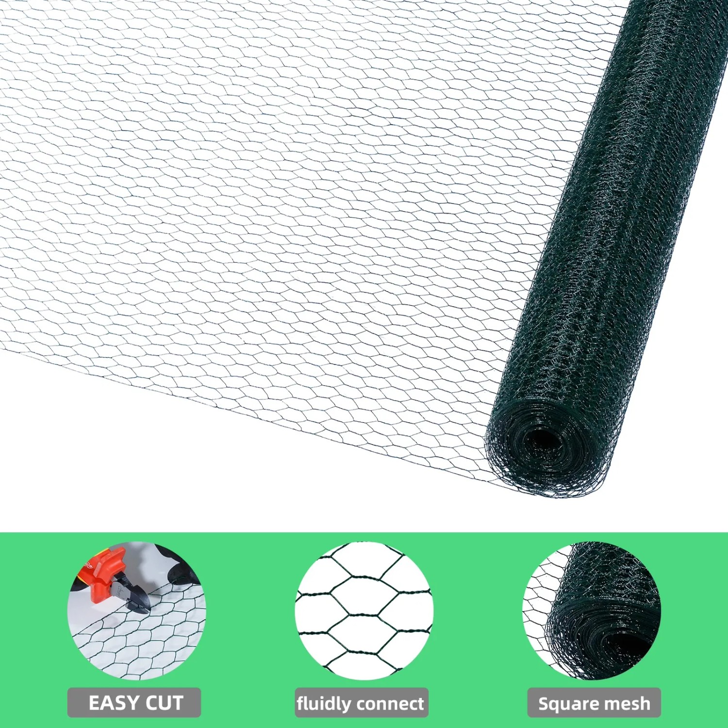 CCLIFE Hühnerzaun Geflügelnetz 45mm Maschenweite 100cm Höhe 15m Länge PVC-Beschichtet Grün_3