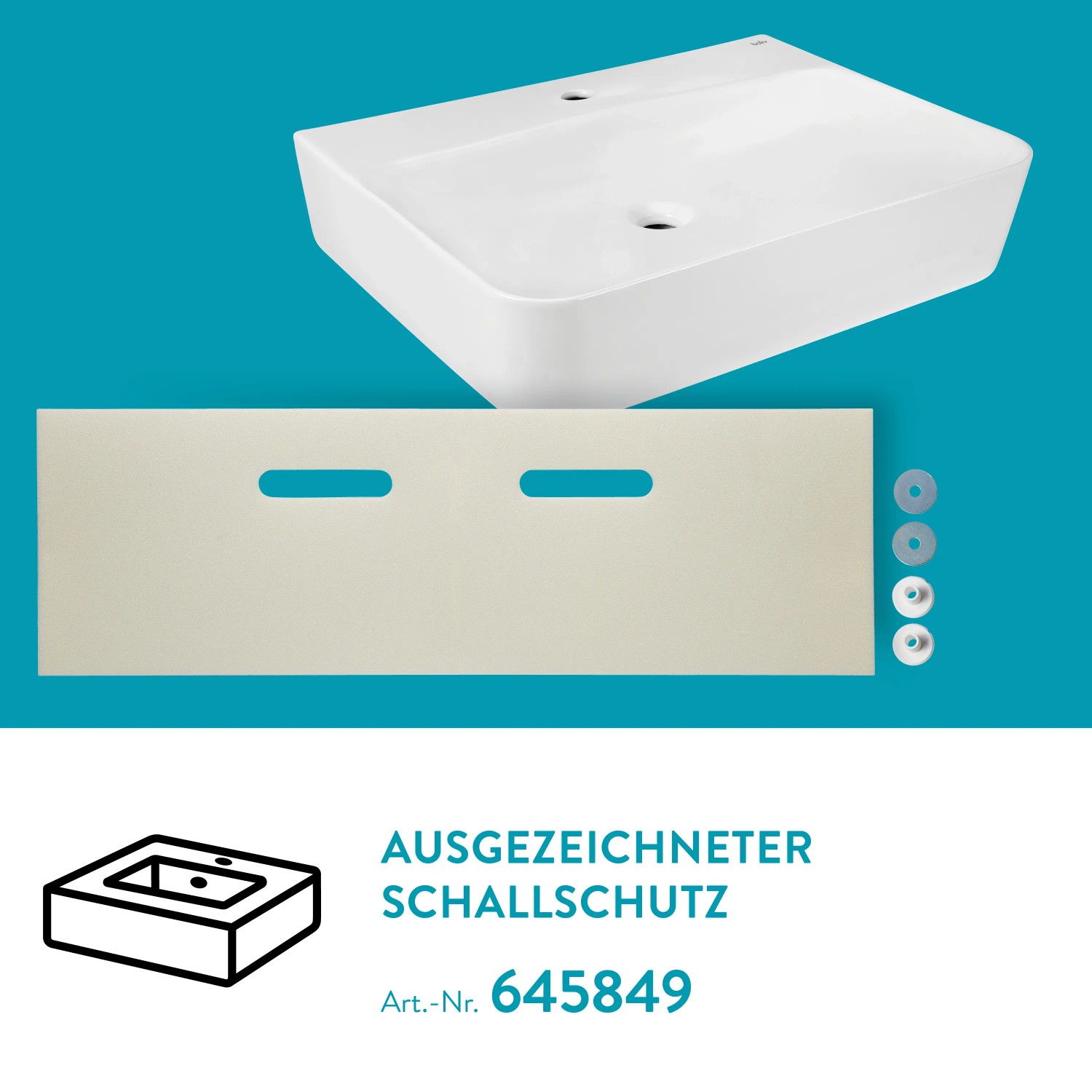 baliv Rockport Waschtisch 60cm in Weiß mit Schallschutz für Wand- und Aufsatzmontage.