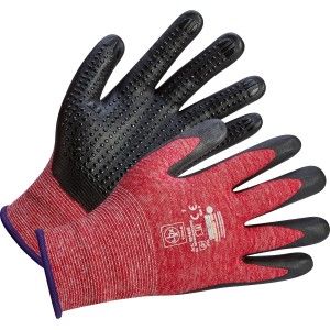 LUX Allroundhandschuhe Damen Gr. 8, Arbeitshandschuhe mit schwarzer Handfläche und rotem Handrücken.