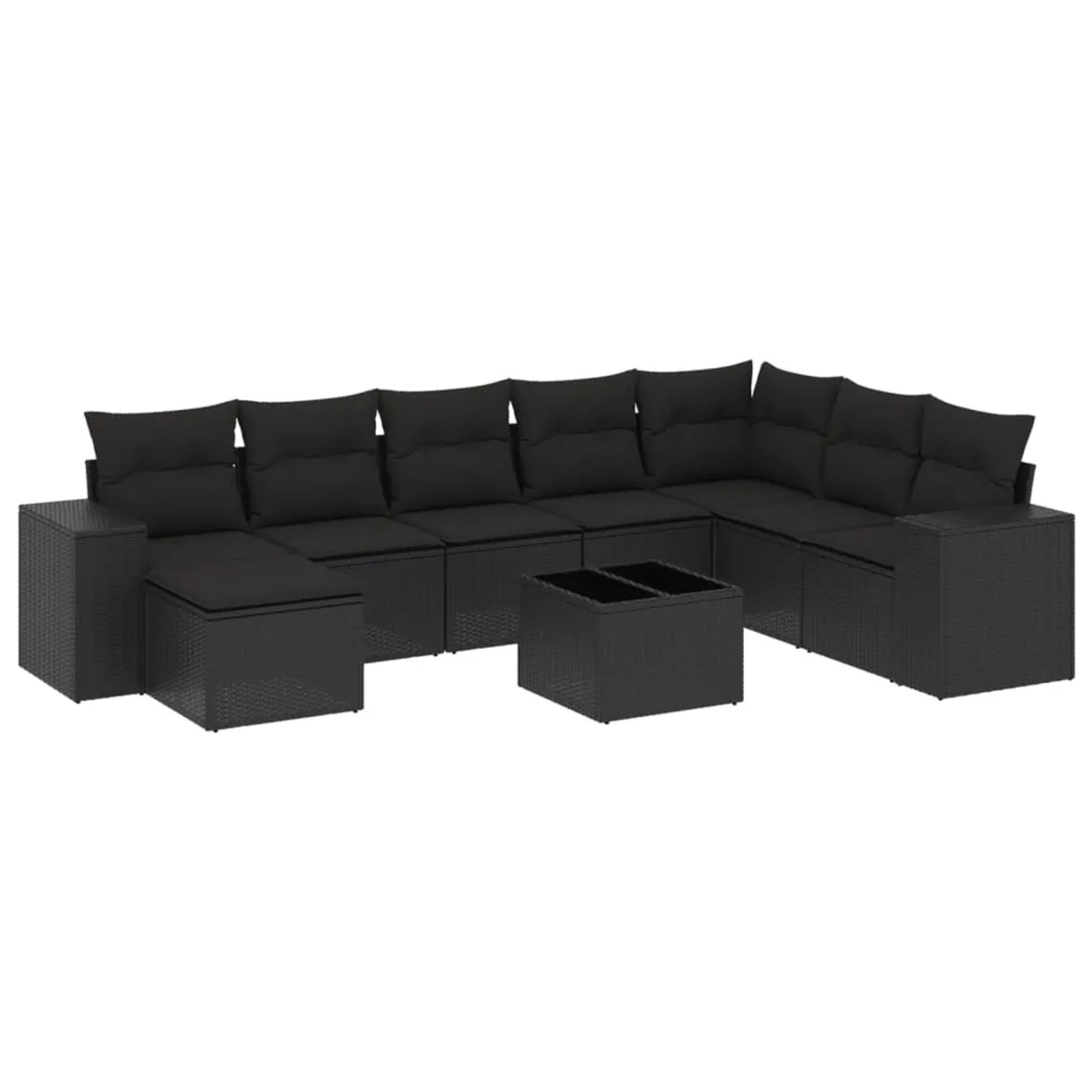 vidaXL 9-Tlg Garten-Sofagarnitur mit Kissen Schwarz Poly Rattan 3255302