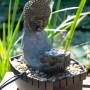 Zimmerbrunnen Buddha mit Lotusblüte in Steinoptik und Deko-Steinen.
