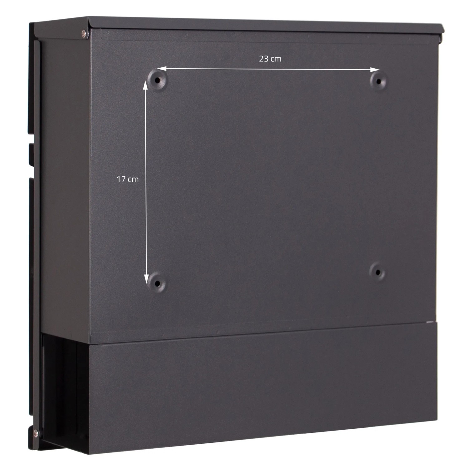 Detailaufnahme ML-Design Standbriefkasten mit Zeitungsfach und Pfosten, silberfarbenes Edelstahl.