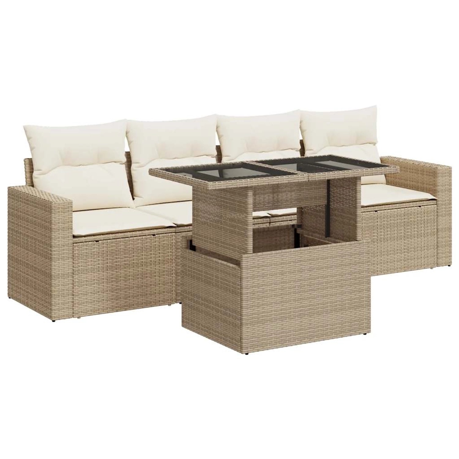 vidaXL 5-Tlg Garten-Sofagarnitur mit Kissen Beige Poly Rattan 3326239 günstig online kaufen