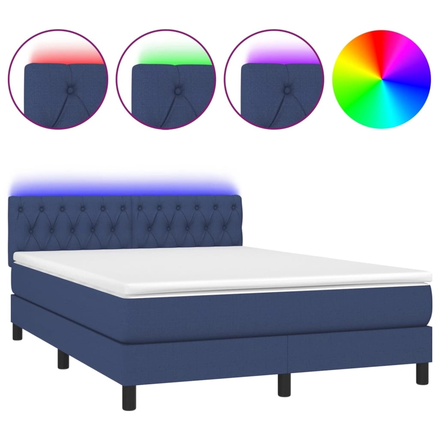 vidaXL Boxspringbett mit Matratze & LED Blau 140x200 cm Stoff 3133403 günstig online kaufen