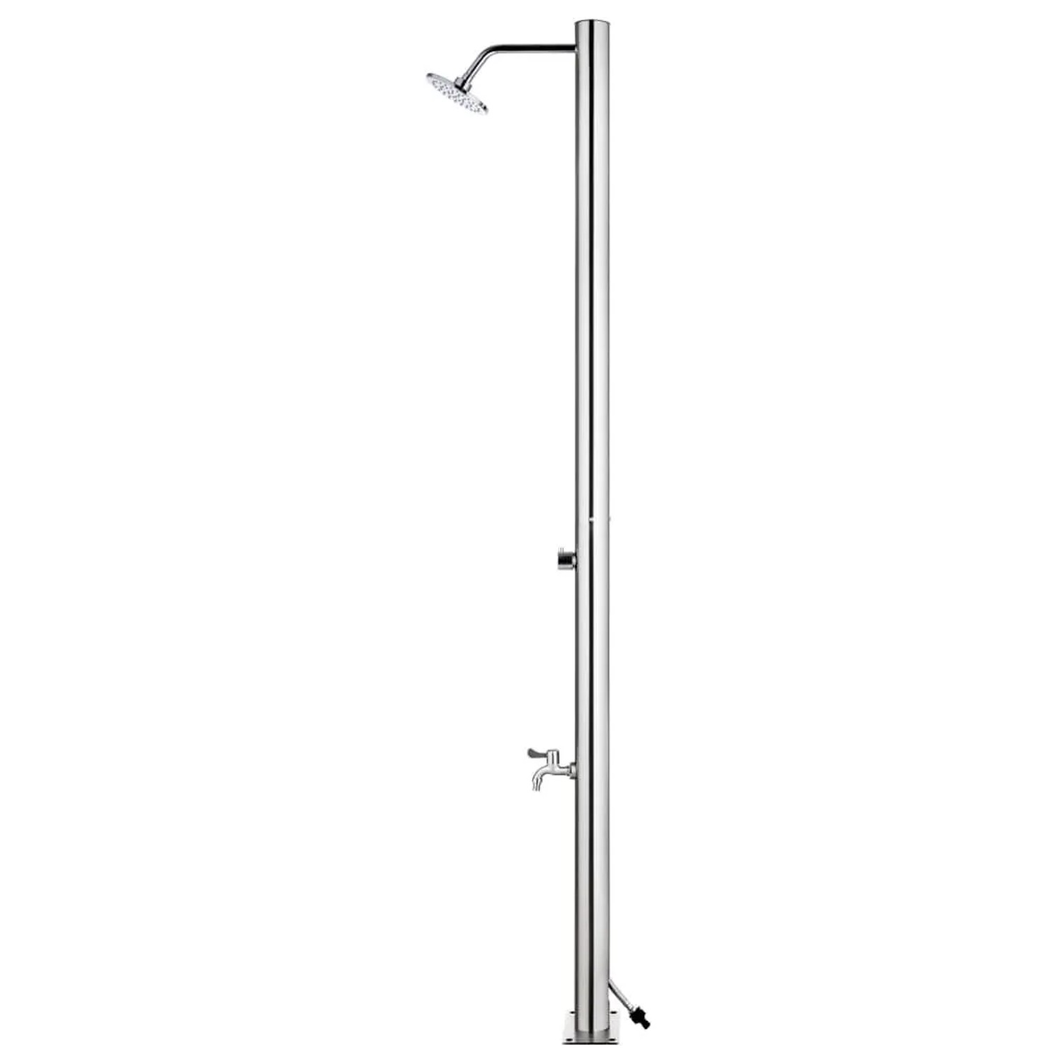 vidaXL Gartendusche aus gebürstetem Edelstahl, 215 cm hoch, mit Kopfbrause und Fußwaschhahn. Modern für Outdoor.