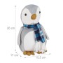Grauer Pinguin Türstopper aus Polyester mit blau-weißem Schal. Dekorativer Türsack, 26 cm hoch, 1 kg schwer.