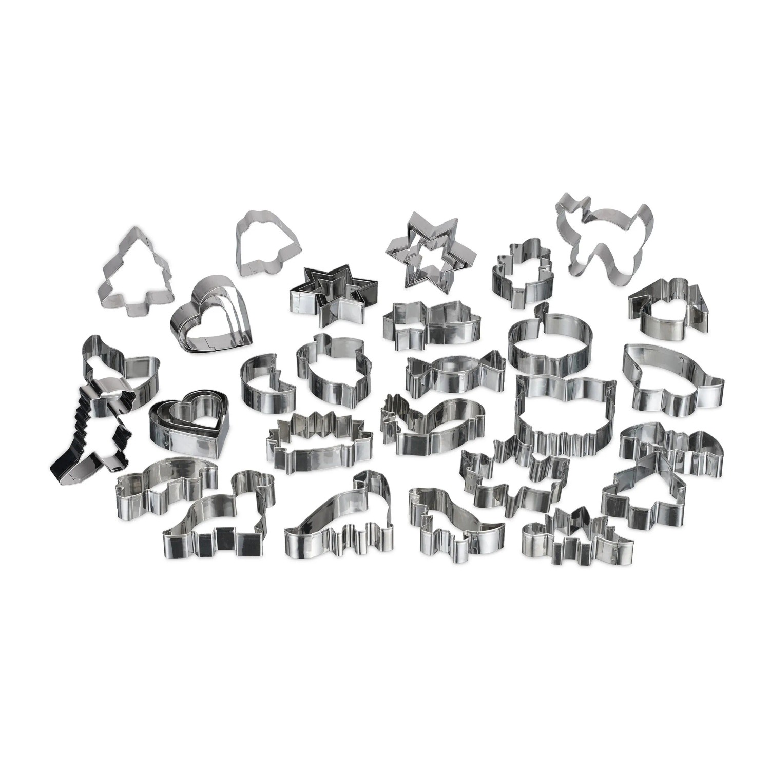 Relaxdays Ausstechformen 36er Set Edelstahl Silber Spülmaschinengeeignet 4 cm bis 8 cm