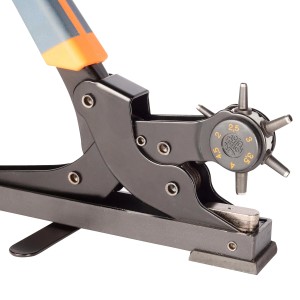 Pebaro Revolverlochzange Standmodell, 250 mm, mit sechs Lochgrößen für Leder, Textilien und Kunststoff.