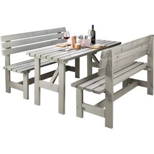 Graues Wilk Gartenmöbel-Set Robusto, 3-teilig aus FSC-Kiefernholz mit Tisch und Bänken.